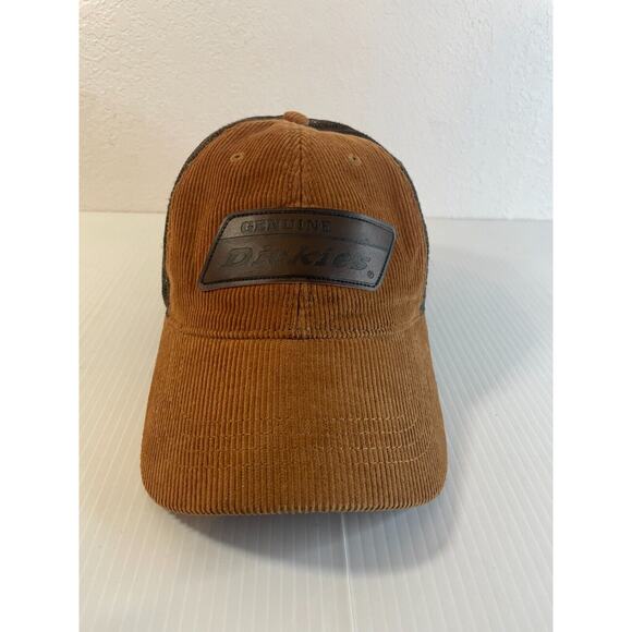 ""Genuine Dickies Corduroy Brown Mesh Hat Cap with Leather Patch"" - Picture 1 of 10